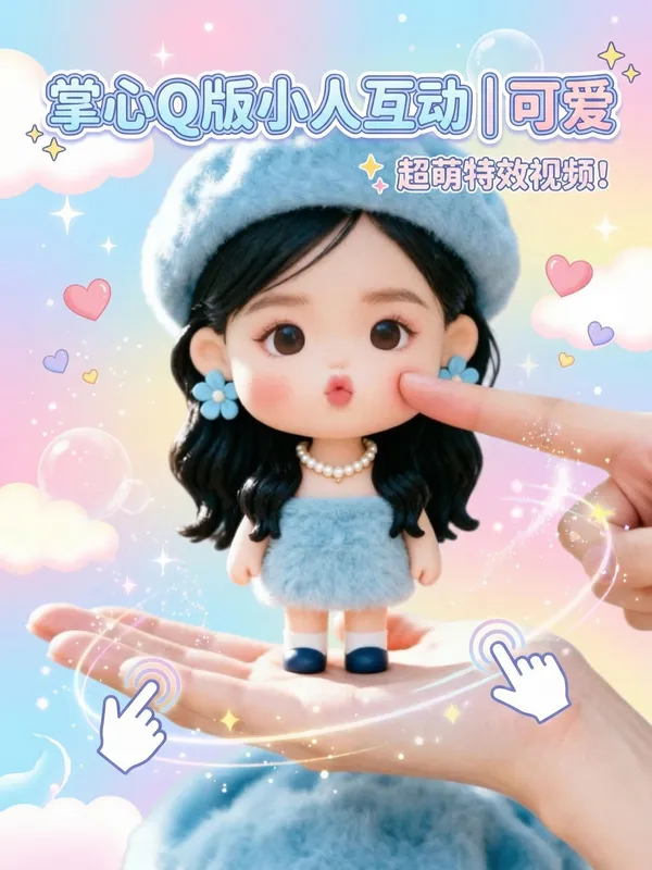 一键变身掌心Q版小人互动|上传图片做同款 - 主图（AI艺术作品）