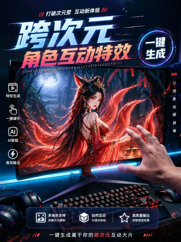 🔥跨次元角色互动特效|上传图片一键生成 - 主图（AI艺术作品）