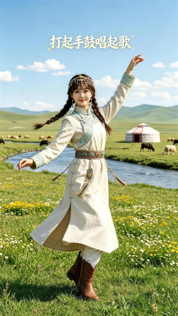 新疆民族舞蹈🥁打起手鼓唱起歌|男女通用 - 主图（AI艺术作品）