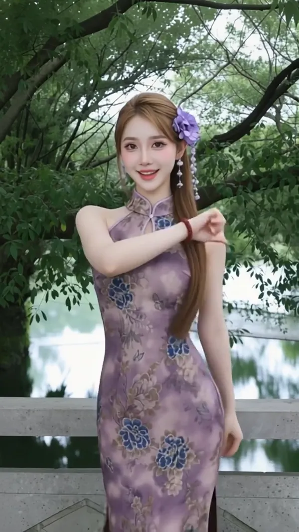 当琵琶古曲遇上丸纸摇 旗袍美人氛围感拉满 - 主图(AI艺术作品)