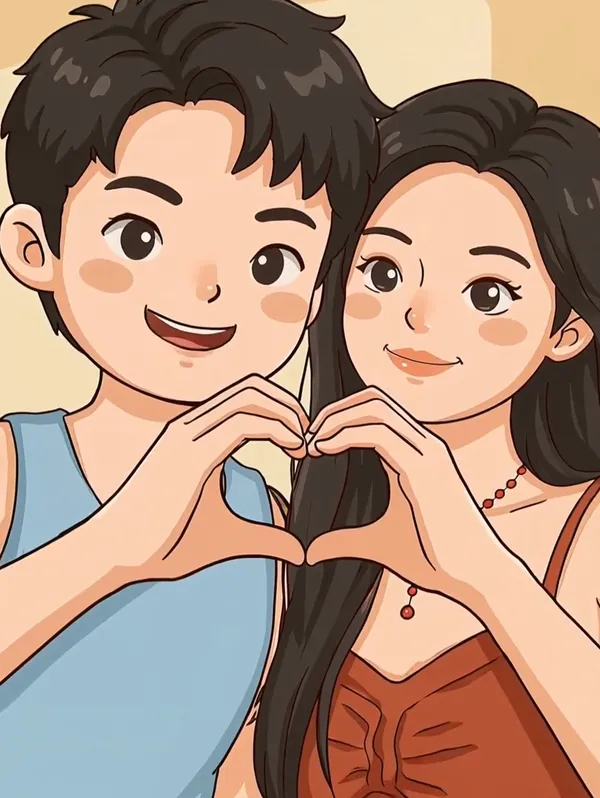 卡通情侣回忆录💗丨上传两张情侣图做同款 - 主图（AI艺术作品）