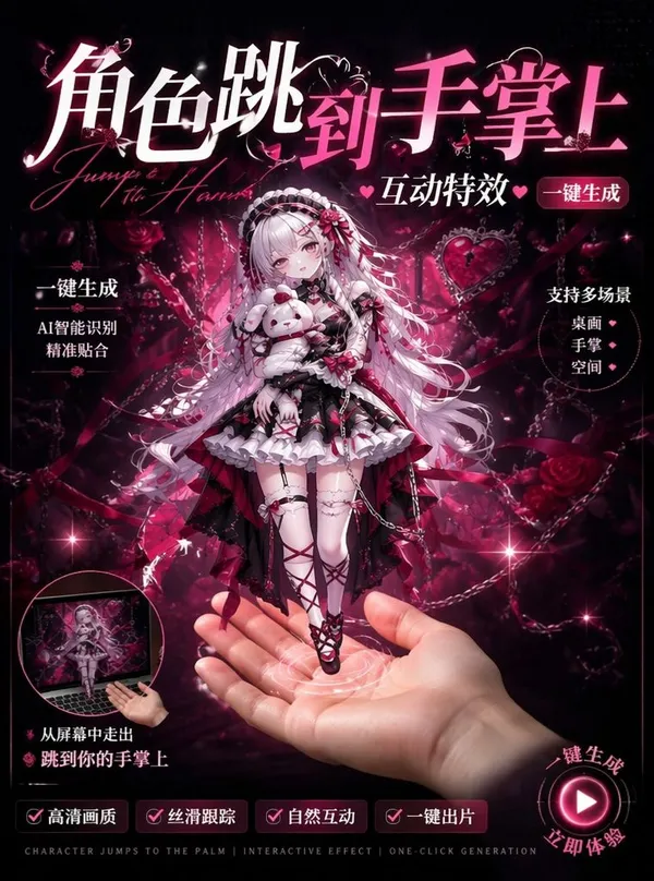 🔥角色破屏和手掌互动特效|一键生成 - 主图(AI艺术作品)