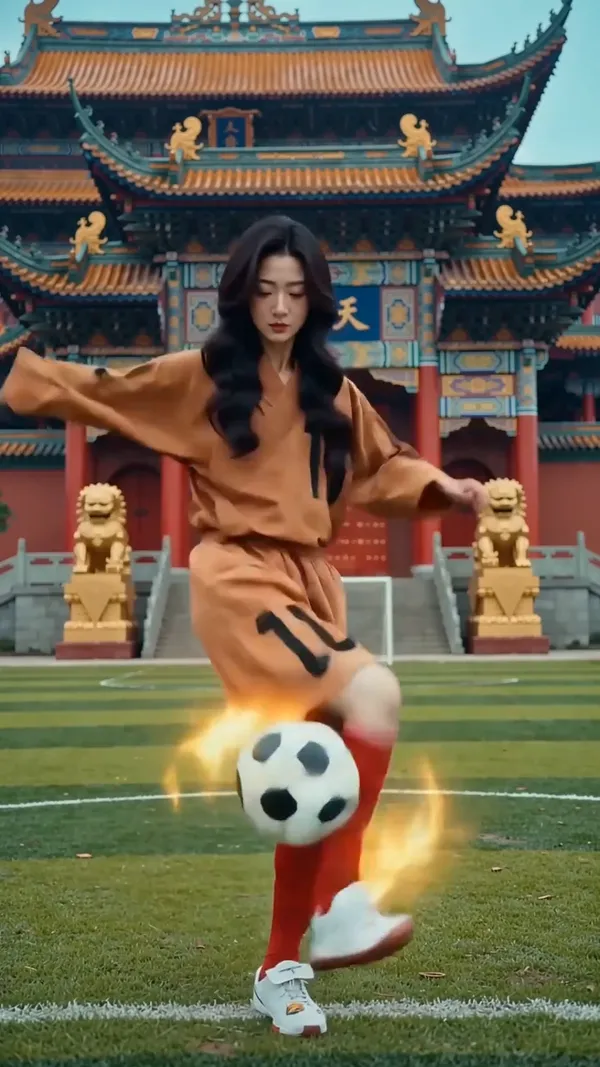 🔥功夫女足射门 | 上传照片做同款 - 主图(AI艺术作品)