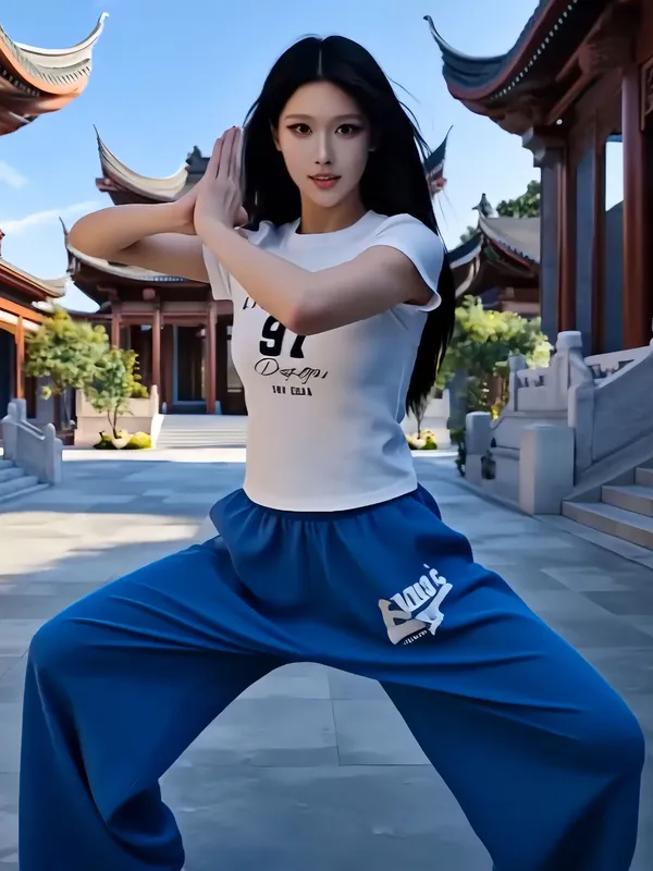 做同款−功夫侠女一脚踢爆气球 - 主图（AI艺术作品）