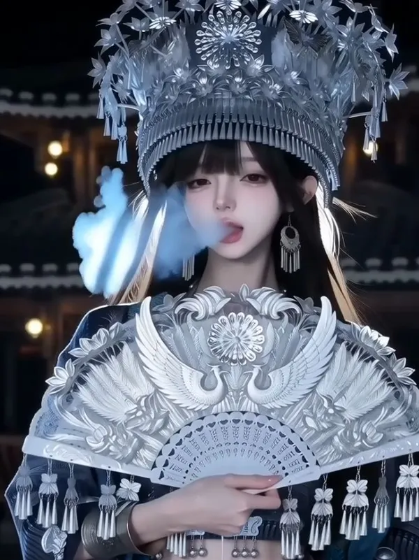 银扇苗家少女特效玩法(一键做同款视频) - 主图(AI艺术作品)