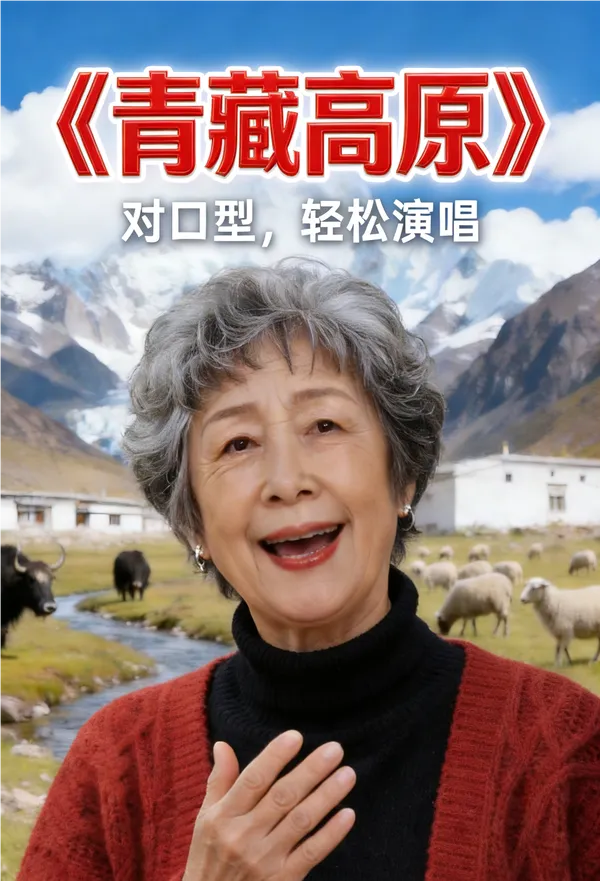 对口型｜《青藏高原》轻松演唱😎 - 主图（AI艺术作品）