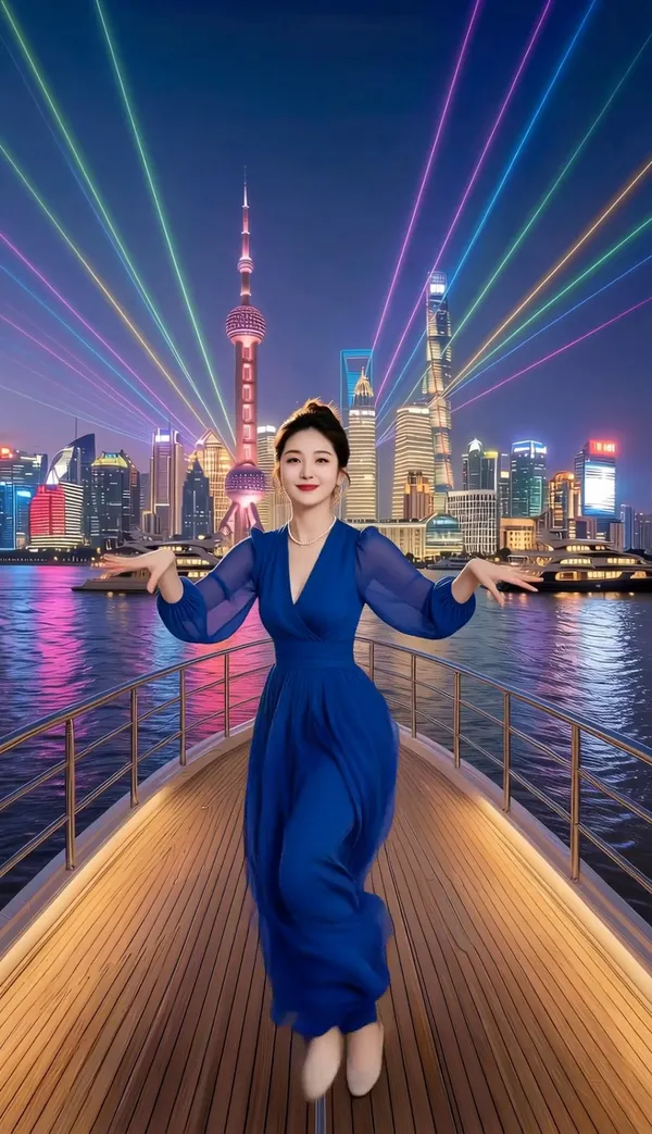 夜游上海东方明珠把舞跳《听着情歌流眼泪》 - 主图（AI艺术作品）