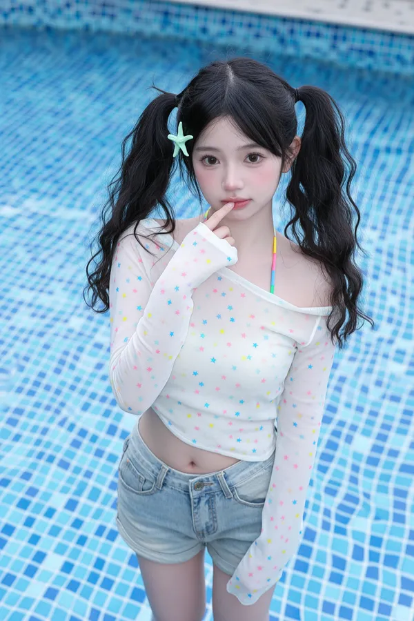 无辜甜美少女泳池清透人像写真|一键生成同款 - 主图(AI艺术作品)