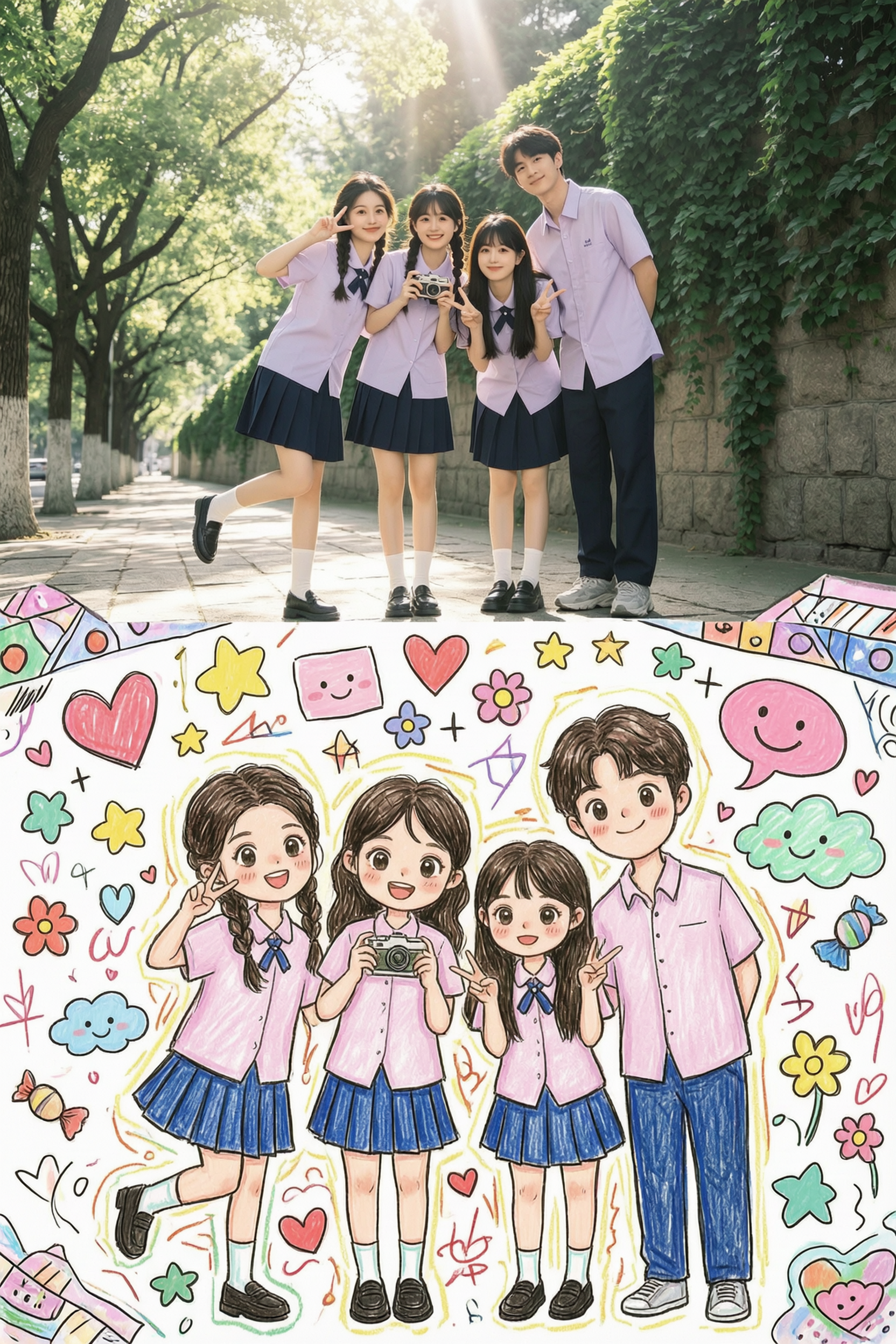 超q漫画风格转绘二宫格|通用版一键生成 - 作品图1