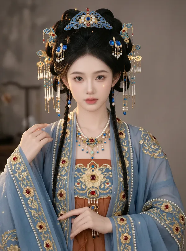 蓝金明制贵妇汉服写真 | 上传女生照片做同款 - C作品