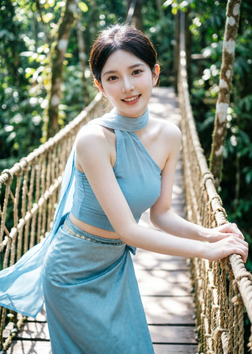 木板桥上的版纳雨林初恋感傣妹 - 作品图1
