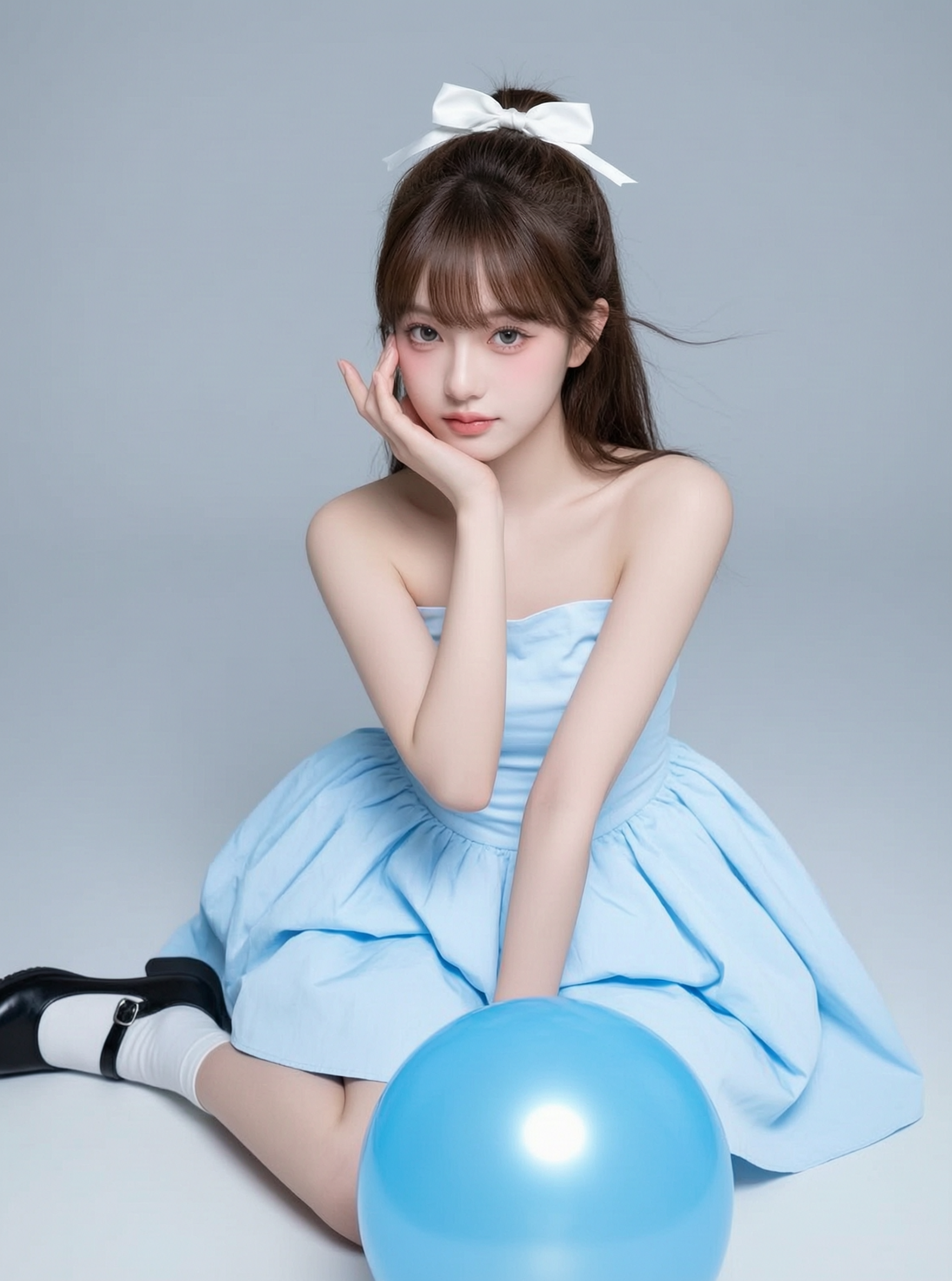 蓝气球连衣裙写真🎈元气韩系少女棚拍写真一键生成 - 作品图1