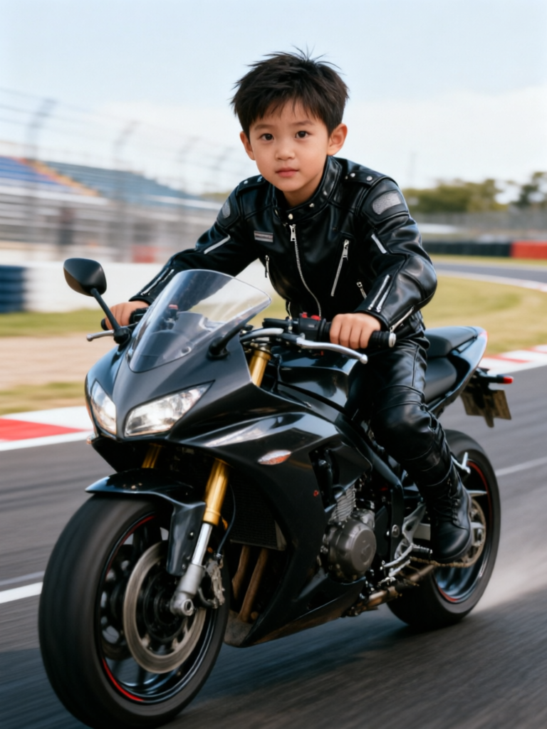赛道追风小骑士🏍️萌娃机车帅炸全场｜一键同款 - 作品图1