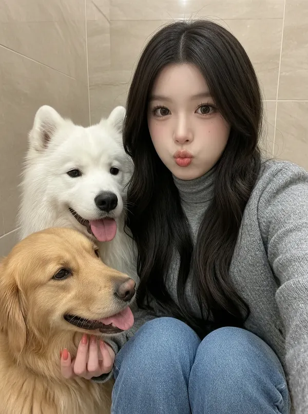 Wan2.7【和萨摩耶金毛狗狗自拍-写真】拍同款 - 主图（AI艺术作品）