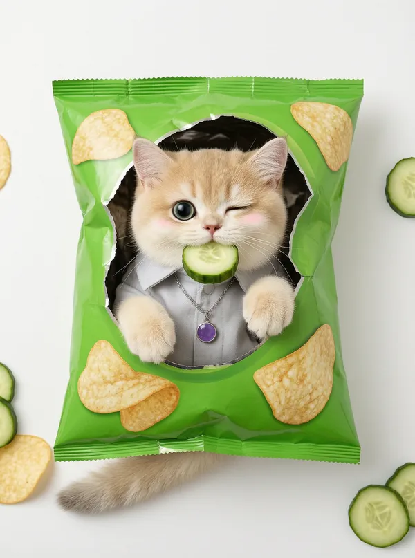 「薯片袋里的黄瓜味卖萌小馋猫」/替换照片拍同款 - C作品