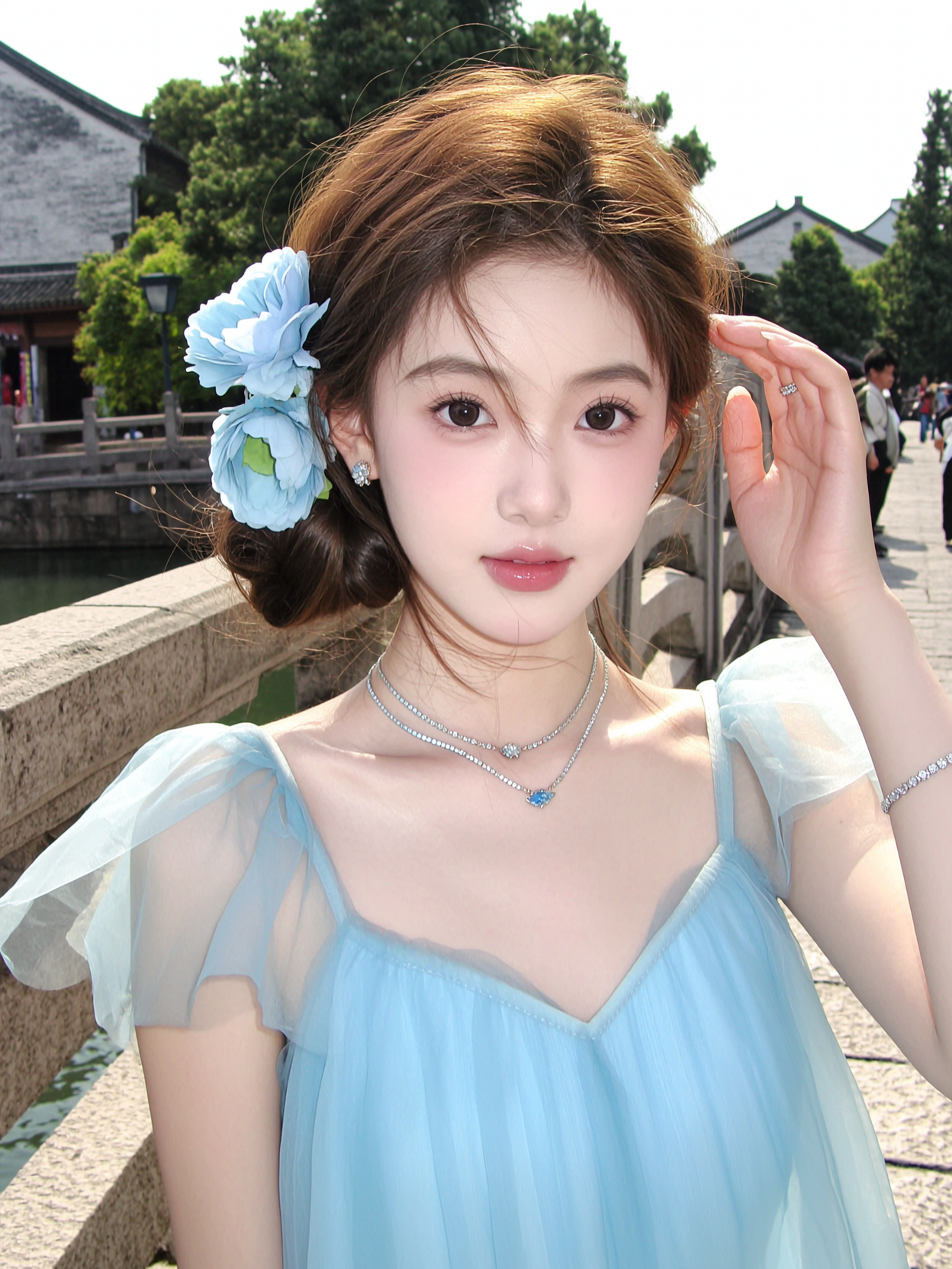 浅蓝纱裙赴江南温柔写真 - 作品图1