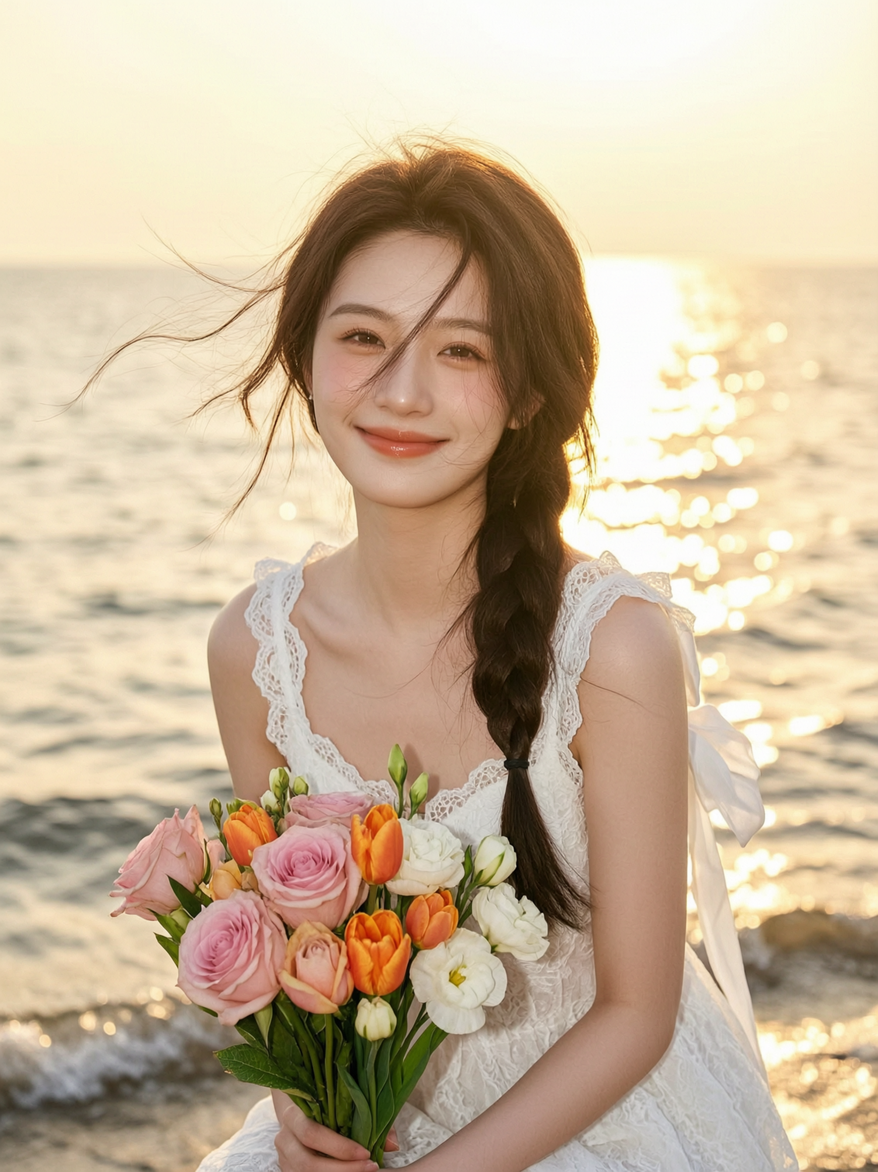 海边温柔风少女写真（导入一张照片剪同款） - 作品图1