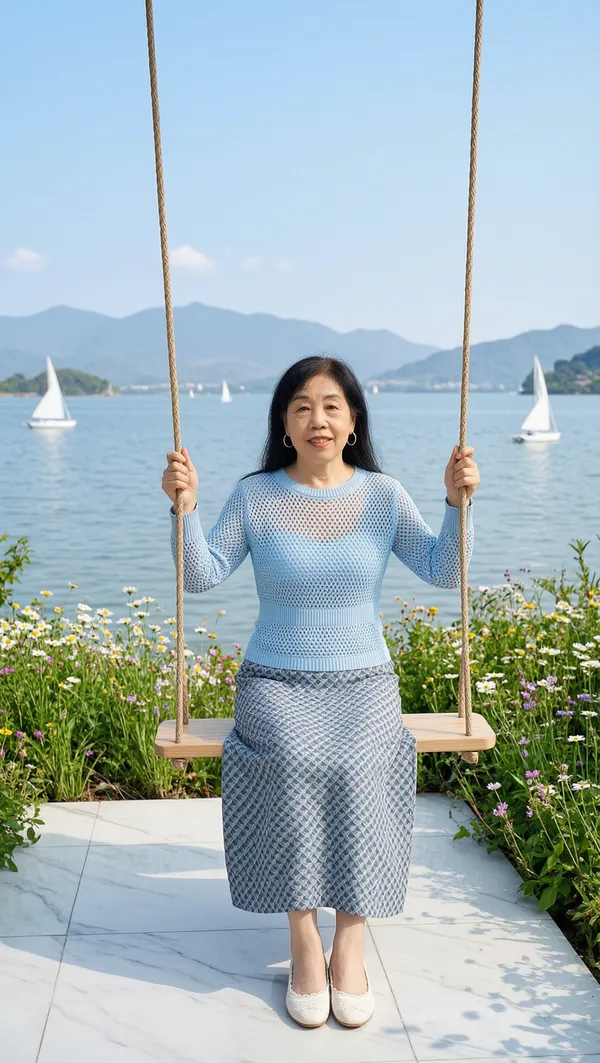 湖畔秋千休闲女士写真 - 主图（AI艺术作品）