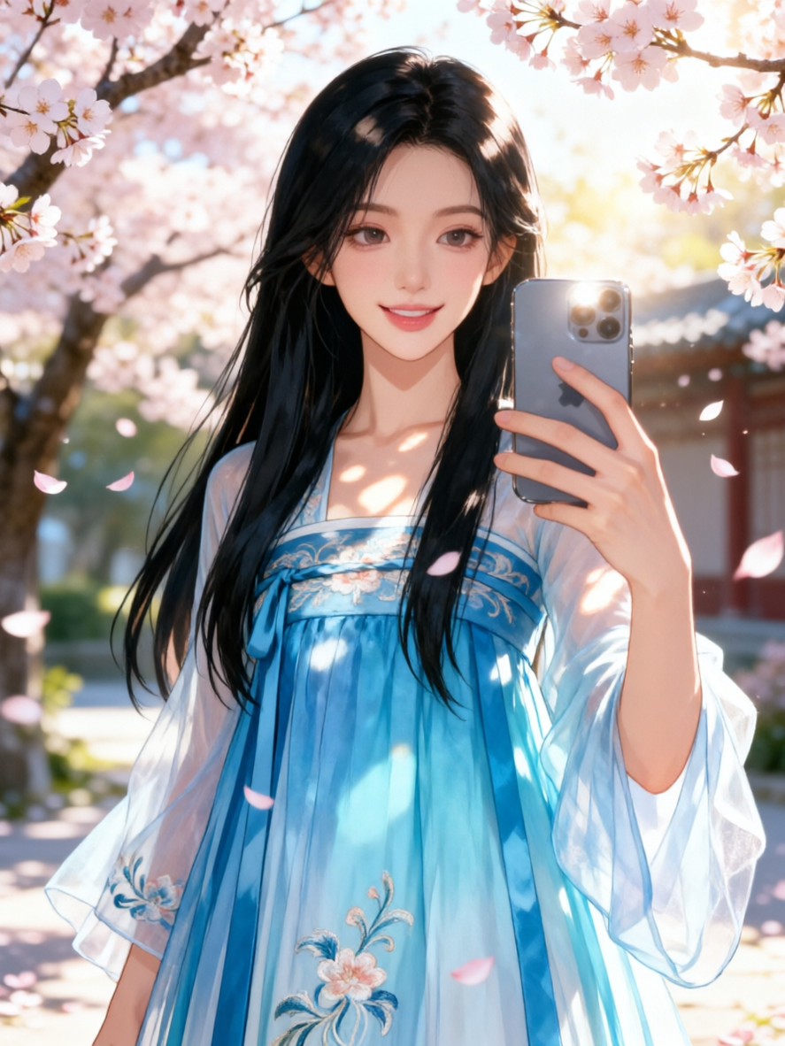 午后樱花季自拍照动漫画风 - 作品图1