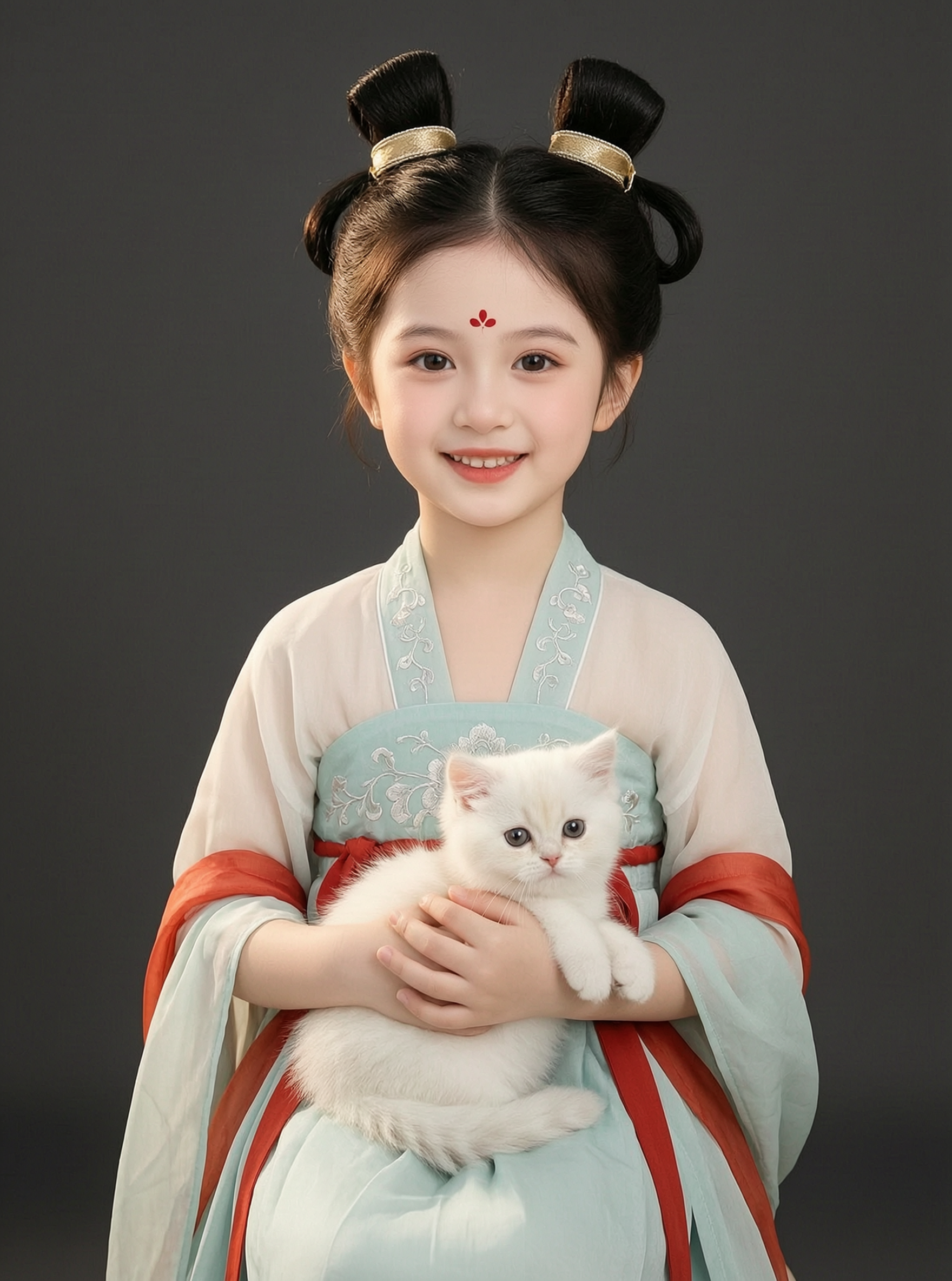 优雅的唐风古装可爱的小公主和猫咪 - 作品图3