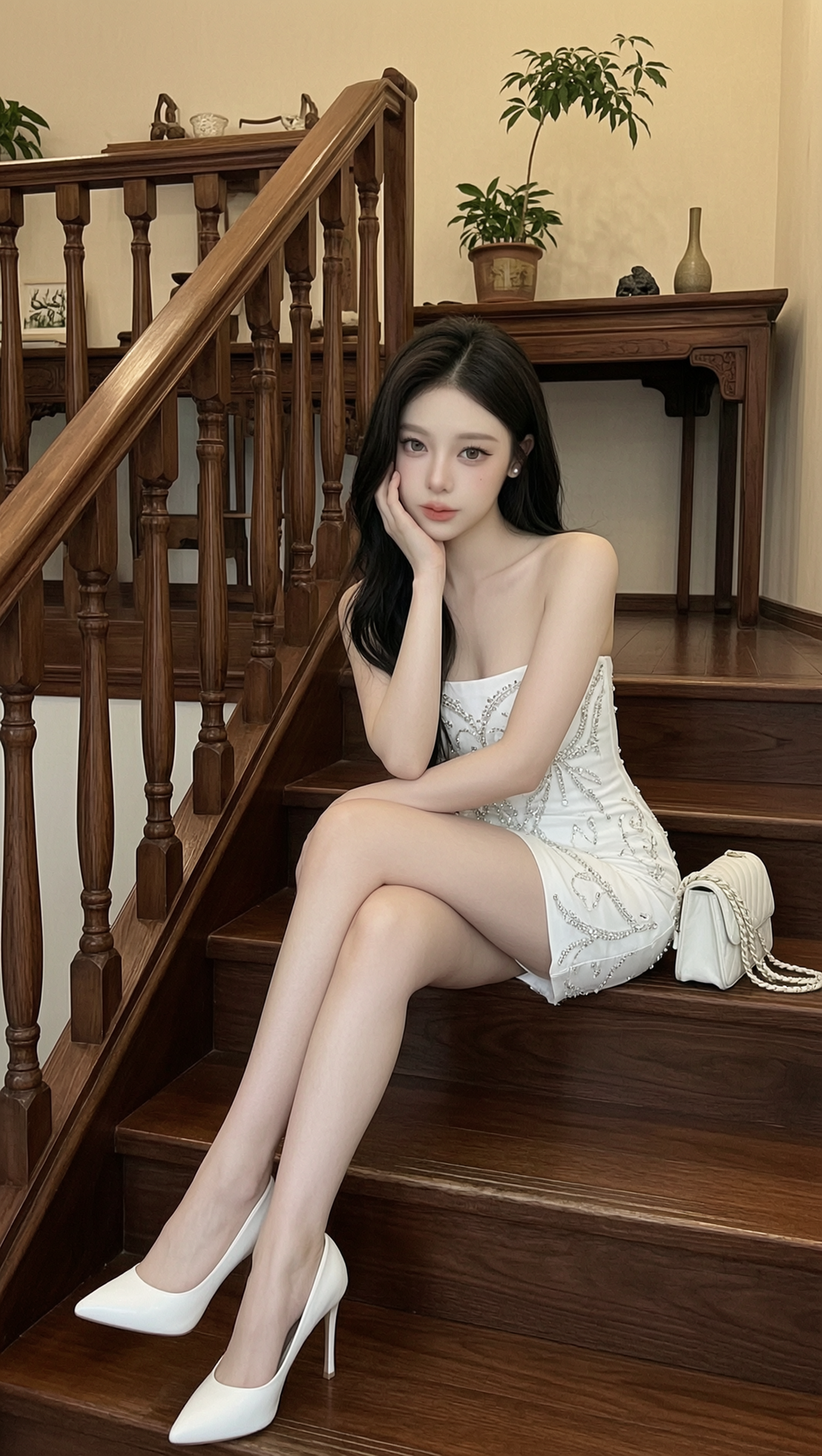 气质白裙女神楼梯美拍✨️做同款 - 作品图1