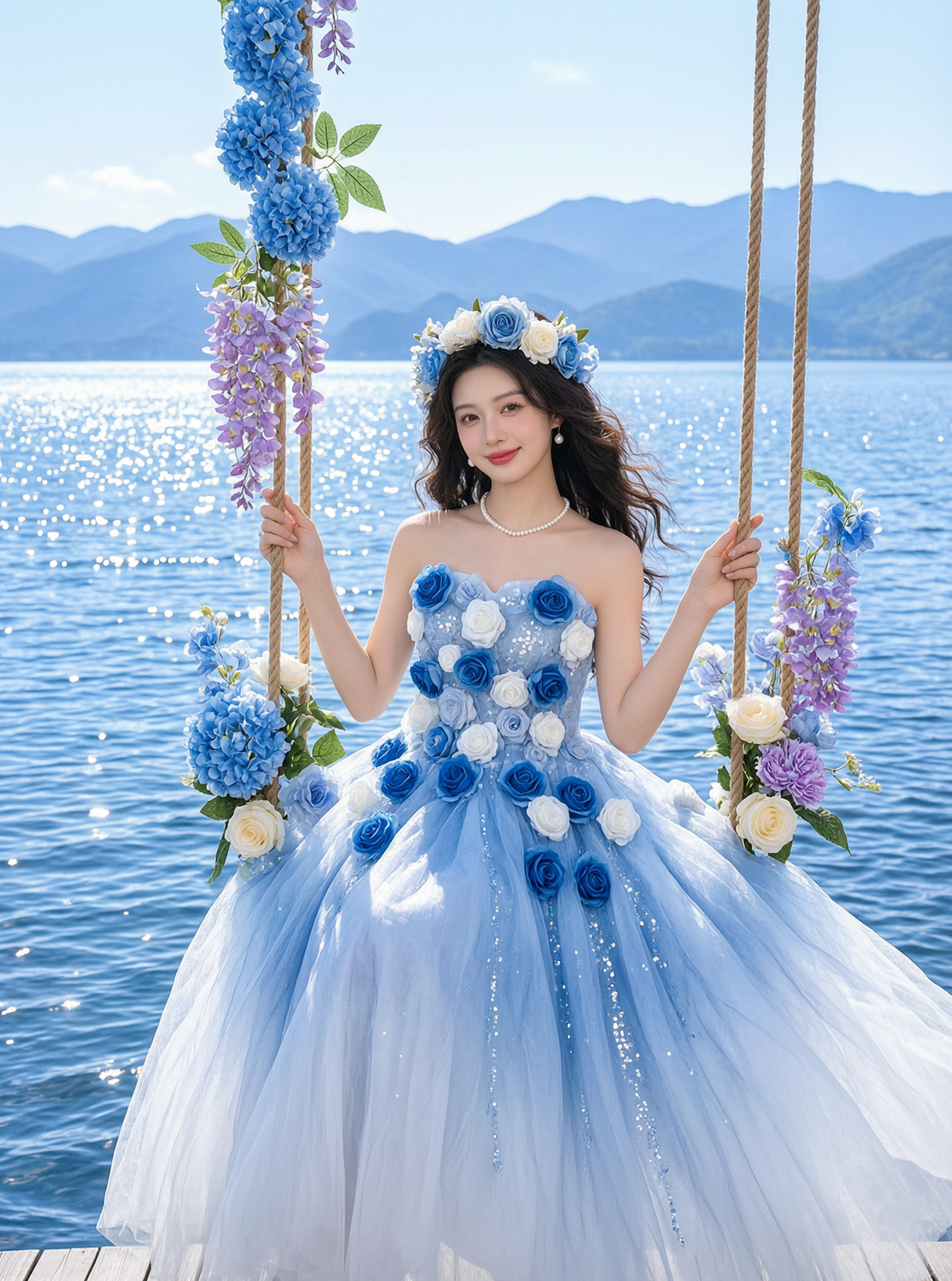 梦幻浪漫湖景秋千写真|上传女生照片得同款 - 作品图1