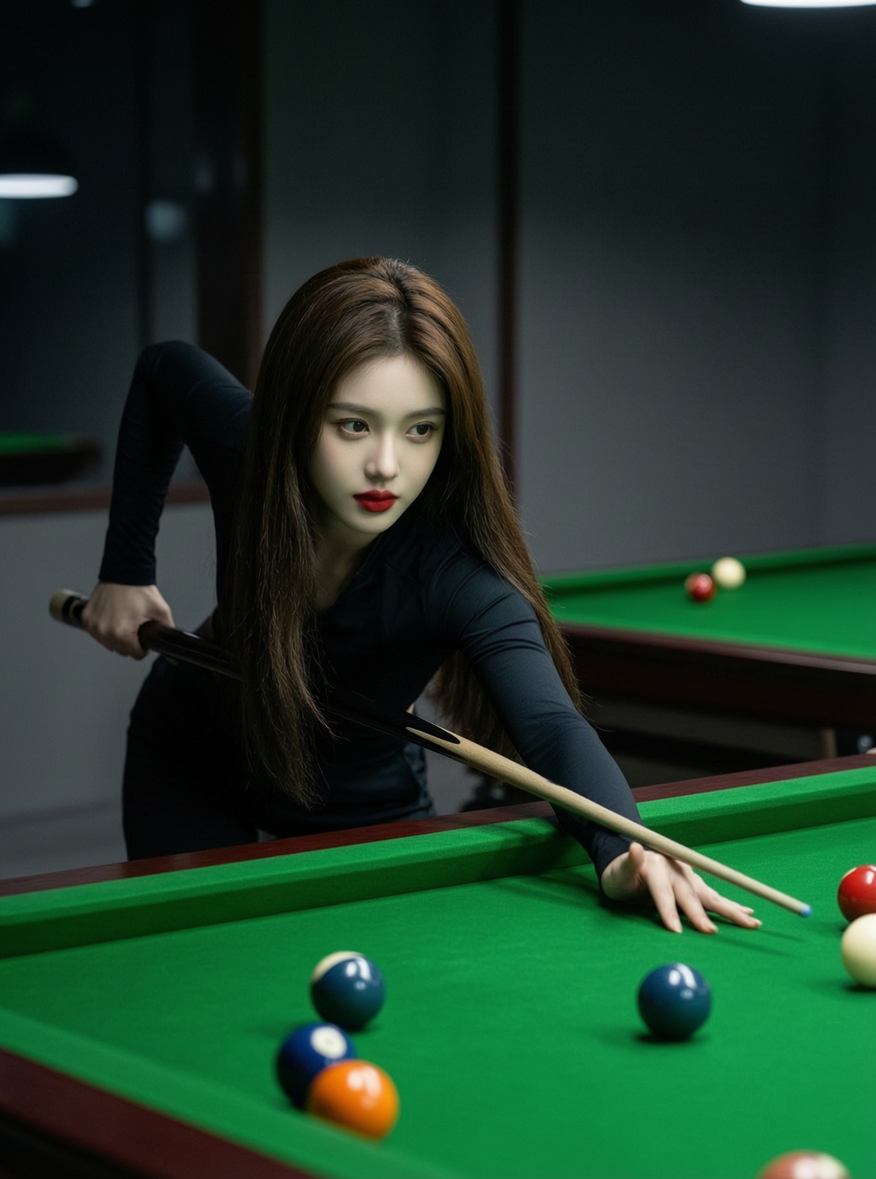 台球室冷艳优雅运动风写真｜上传女生照片得同款 - 作品图1