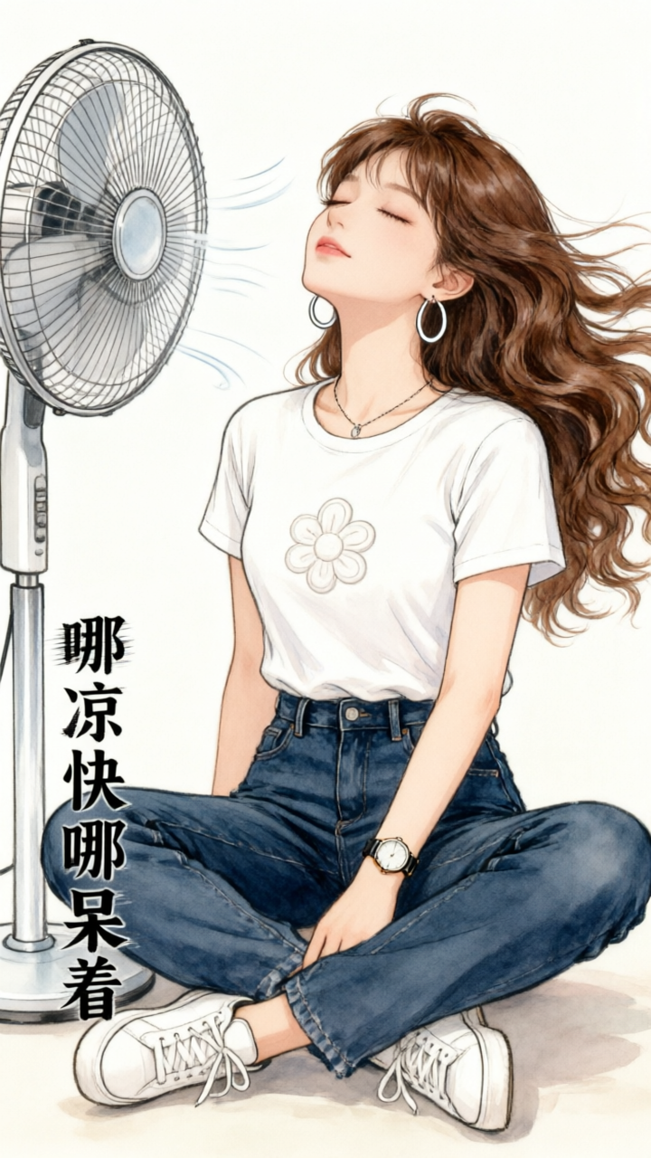 漫画风插画丨哪凉快哪待着 - 作品图1