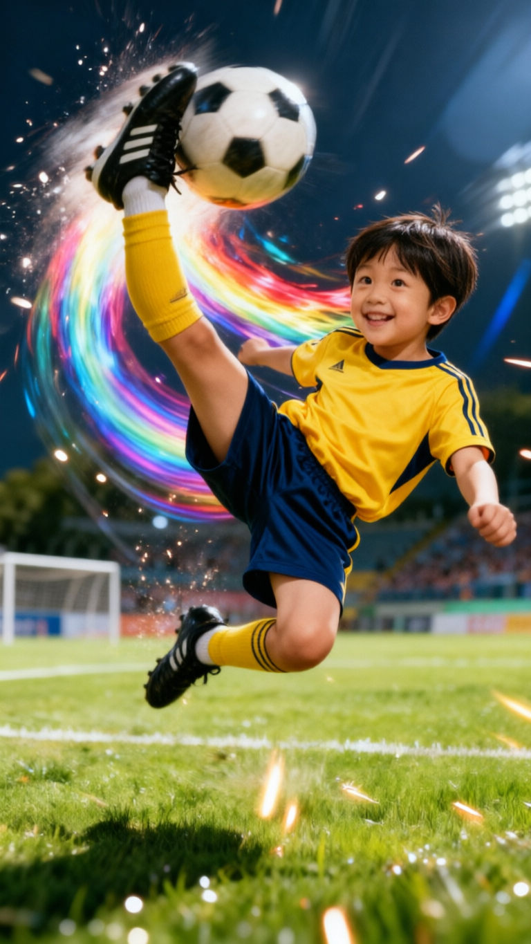 绿茵场上帅气射门的超萌少年|一键get倒挂金钩⚽瞬间 - 作品图1