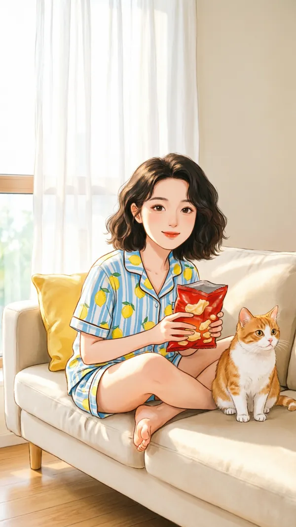 卡通风慵懒居家氛围感/传自己照片拍同款 - 主图(AI艺术作品)