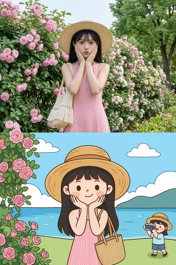 旅行定格|动画二宫格写真 - 主图(AI艺术作品)