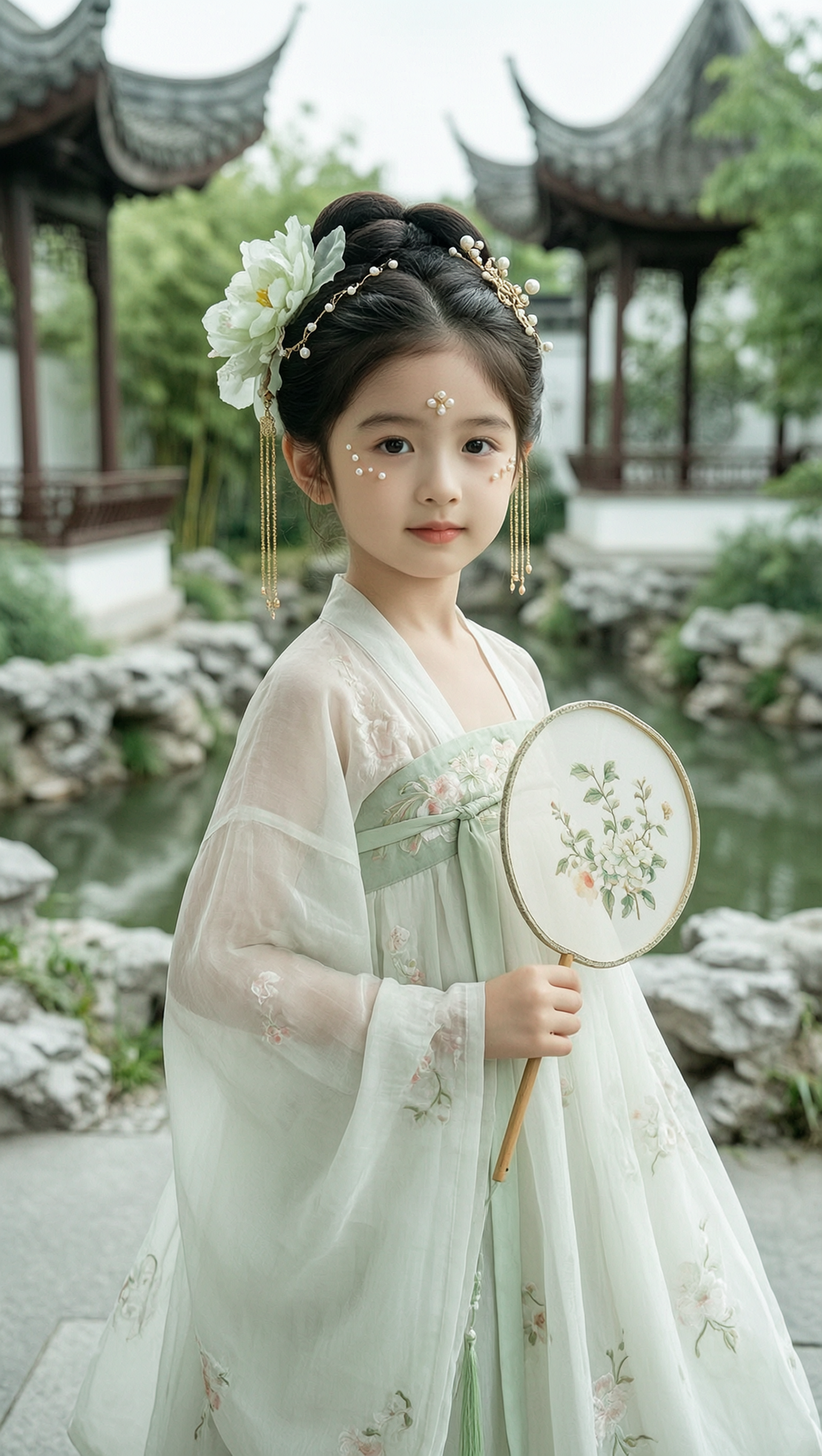 淡雅清新古风园林儿童写真 | 替换照片生同款 - 作品图1