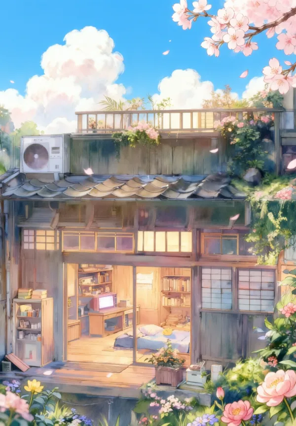 🌸 治愈系宫崎骏风春日风景 - 主图(AI艺术作品)