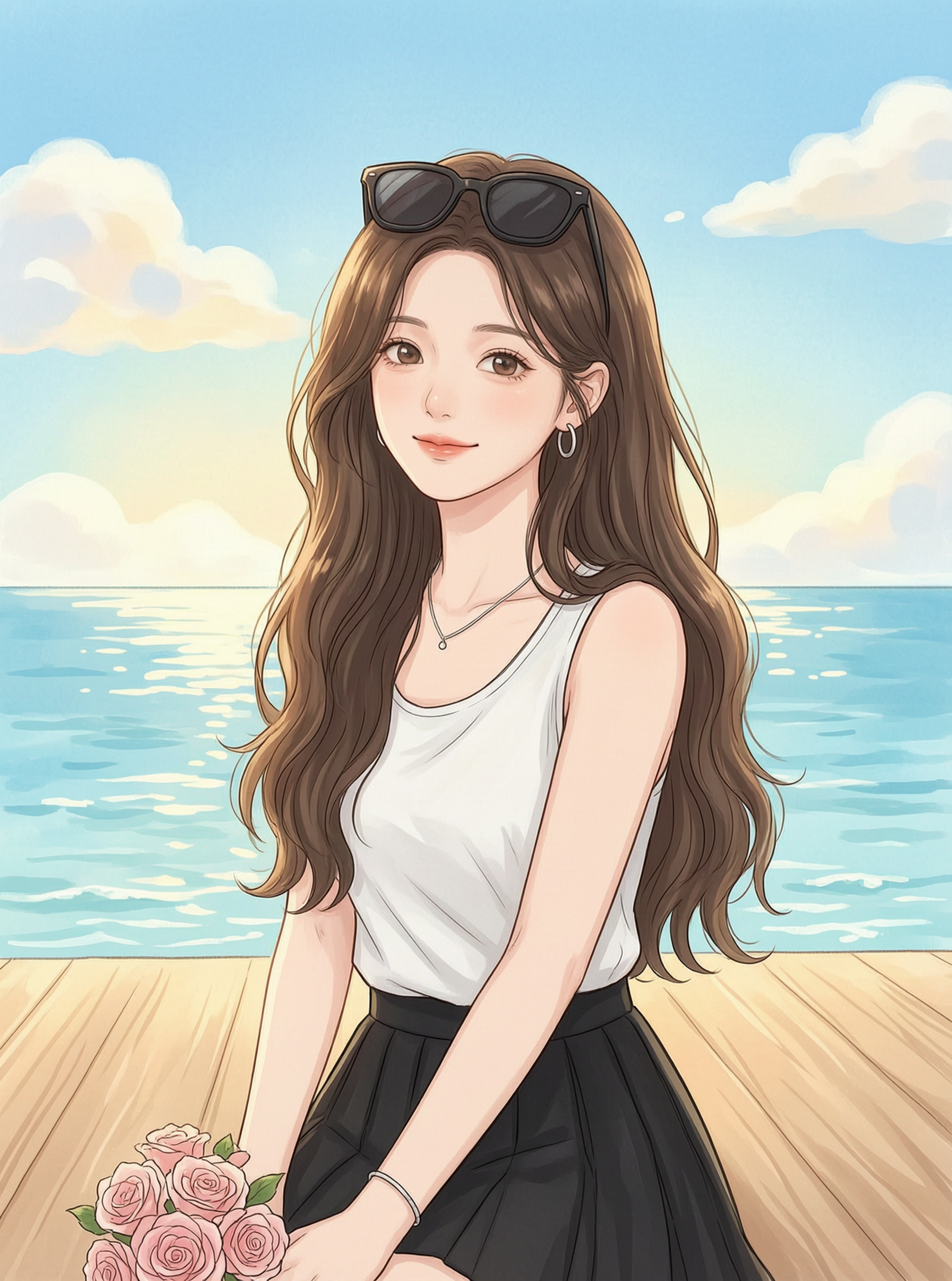 夏日海边日系漫画头像 - 作品图1
