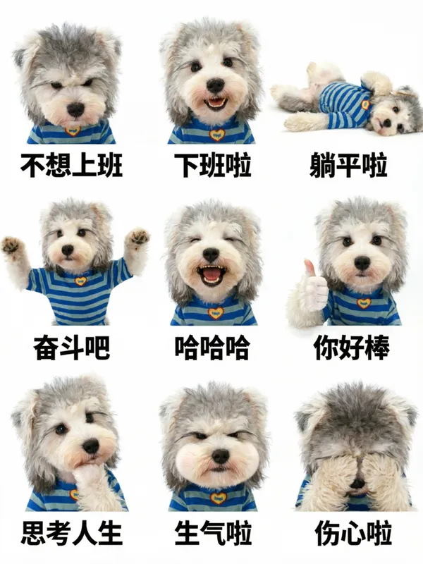 萌宠/萌娃表情包九宫格 - 主图(AI艺术作品)