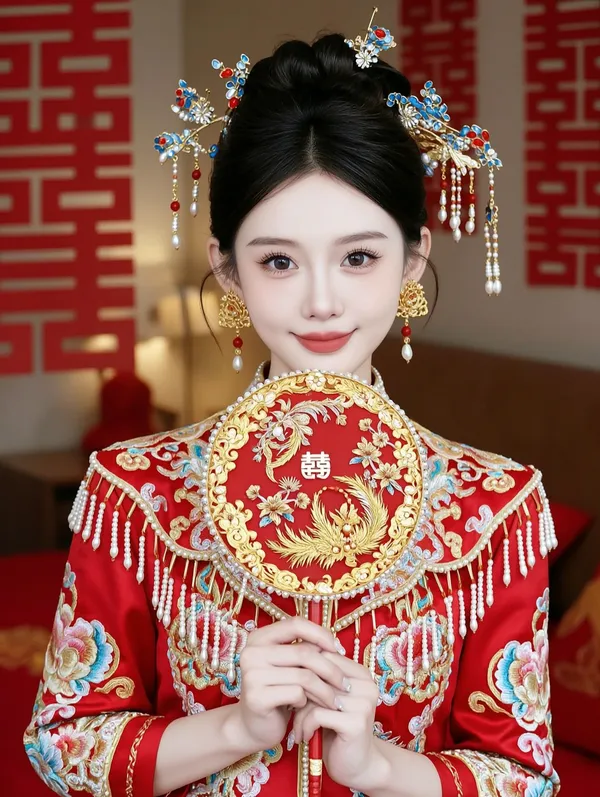 「红妆凤扇中式嫁衣写真」上传女生照片做同款 - C作品