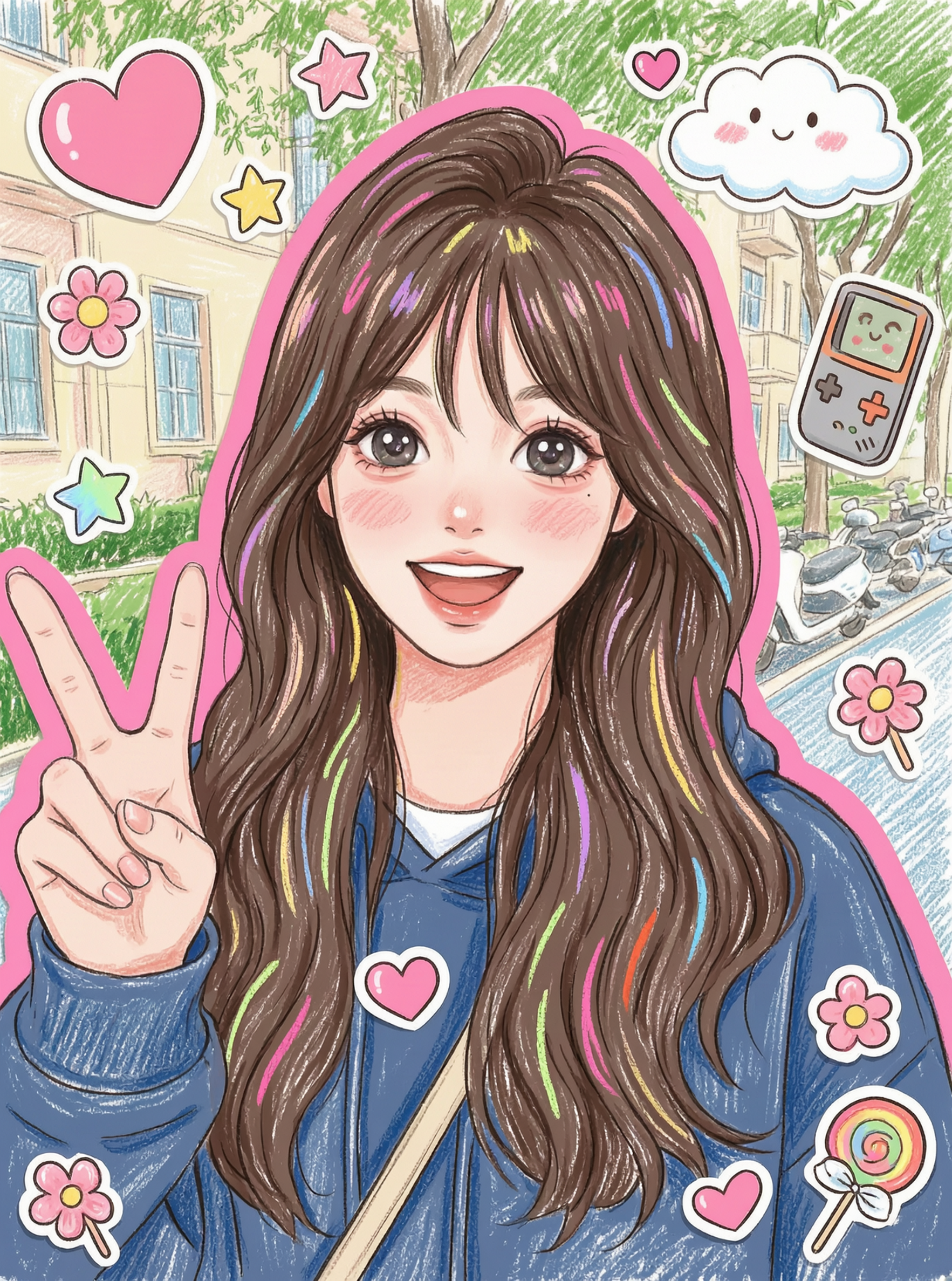 粉色描边蜡笔涂鸦写真 | 替换照片做同款 - 作品图3
