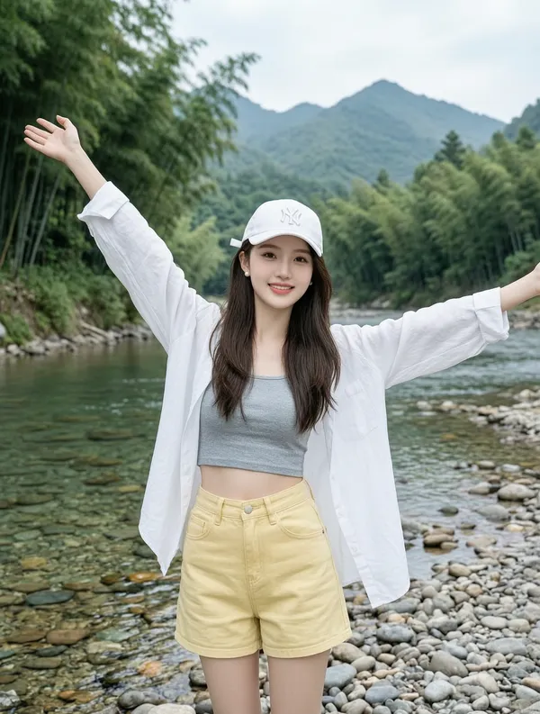「夏日溪边」元气少女写真｜上传女生照片做同款 - C作品