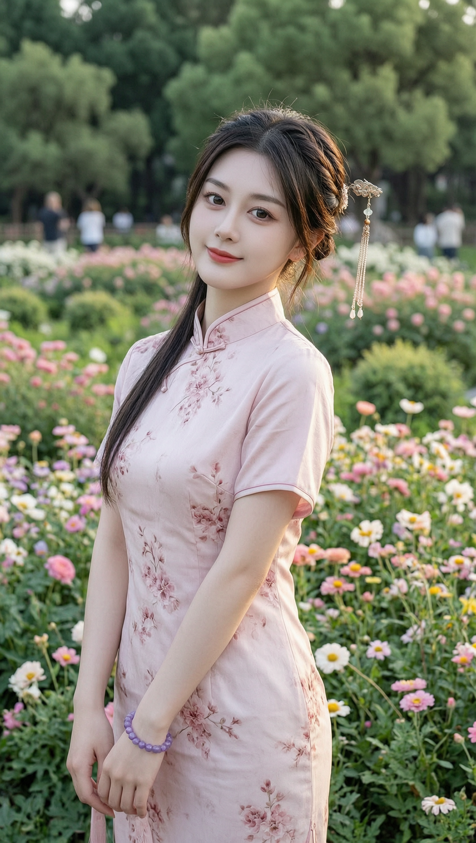AI粉色旗袍气质迷人的甜美少女 - 作品图1