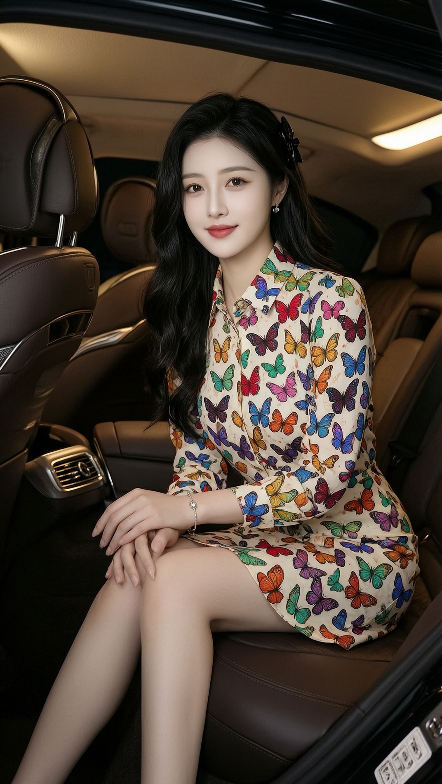 AI坐在轿车里端庄优雅的美女写真 - 作品图2