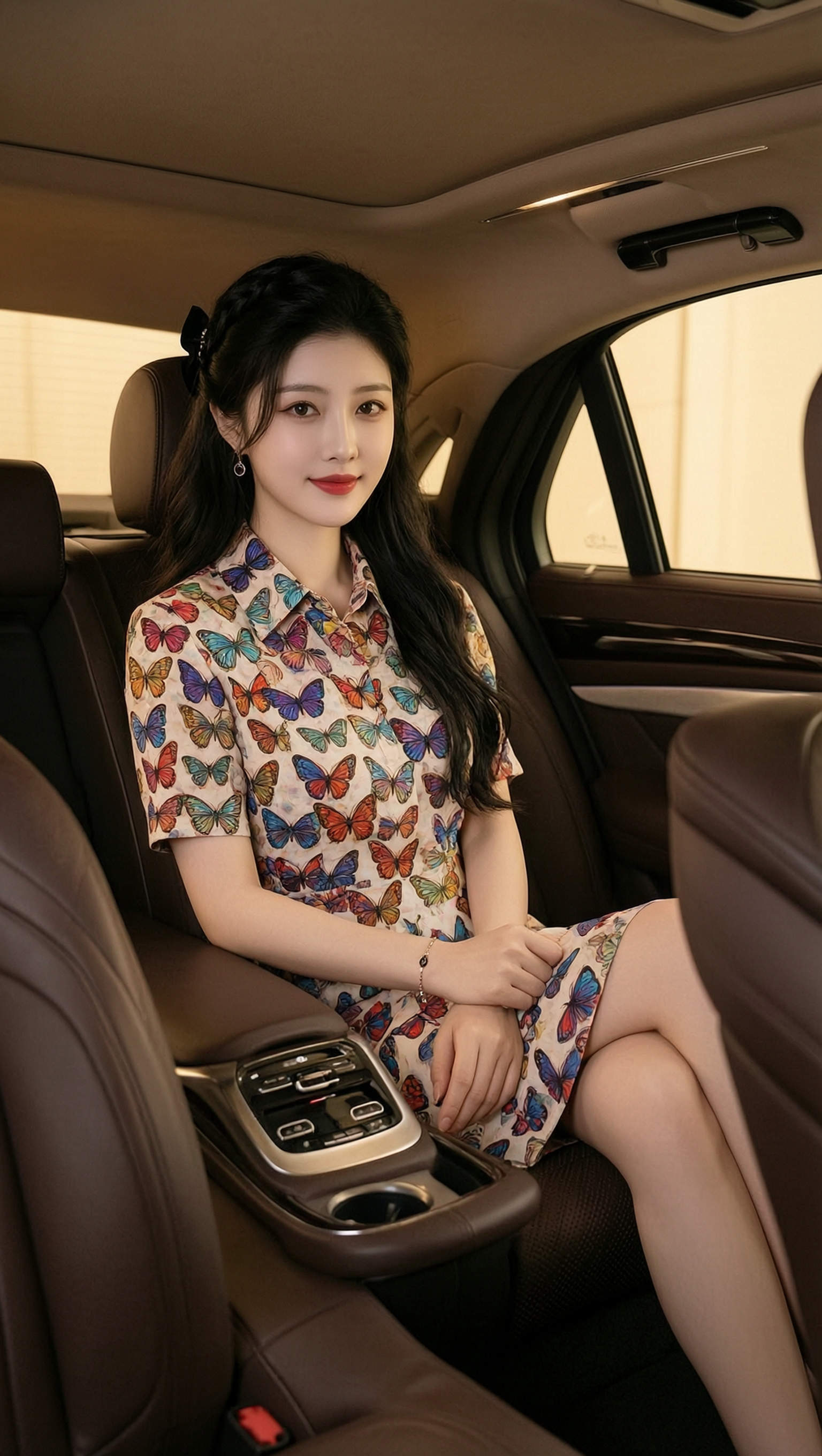 AI坐在轿车里端庄优雅的美女写真 - 作品图3