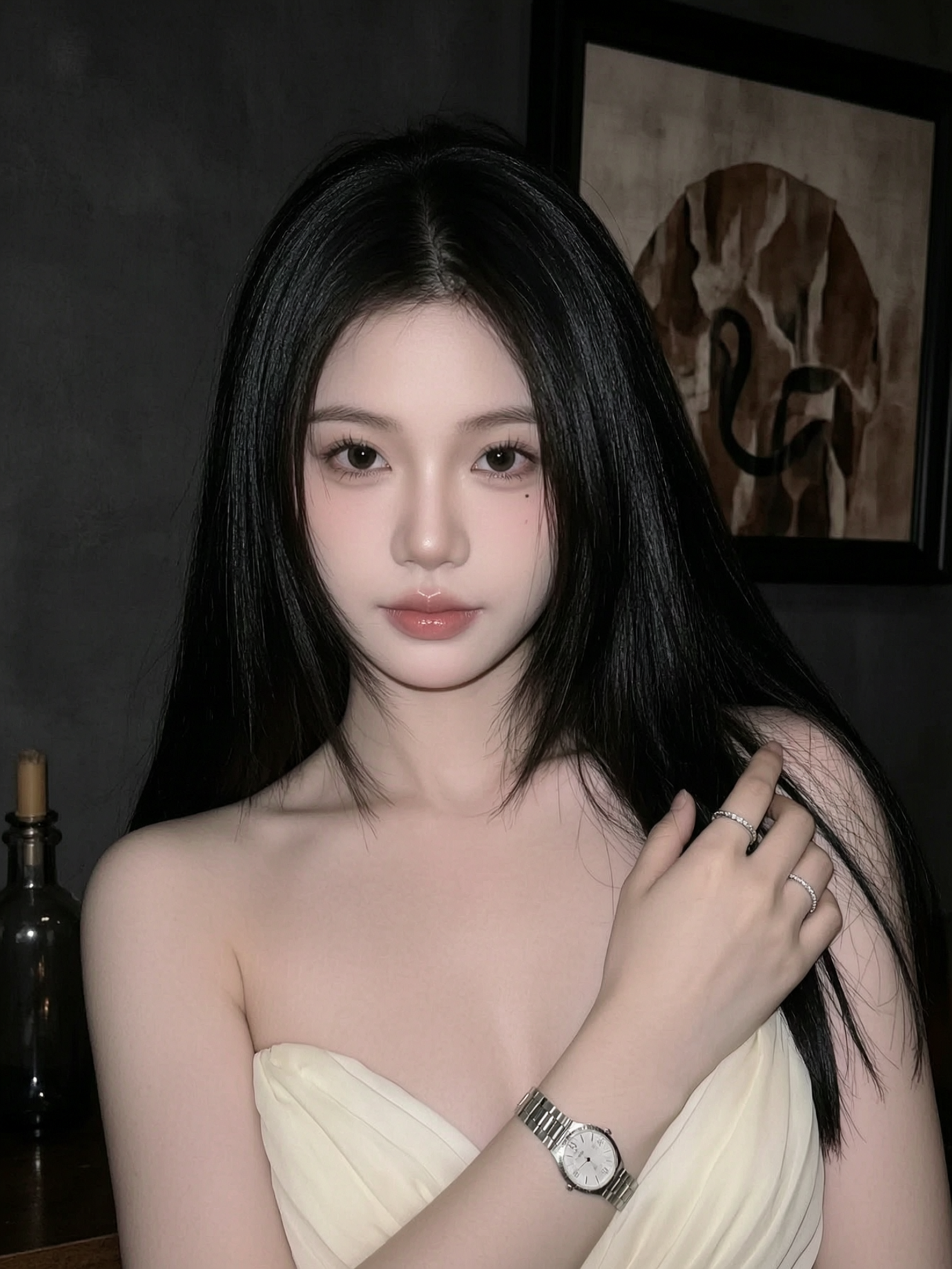 暗调纯欲风室内氛围感自拍|上传女生照片做同款 - 作品图1
