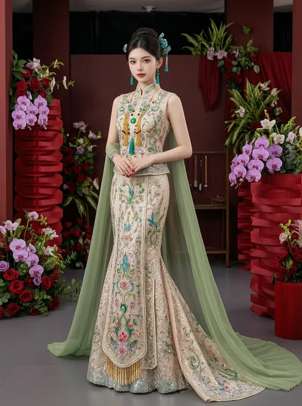新中式轻奢修身鱼尾秀禾礼服写真|替换照片做同款 - C作品