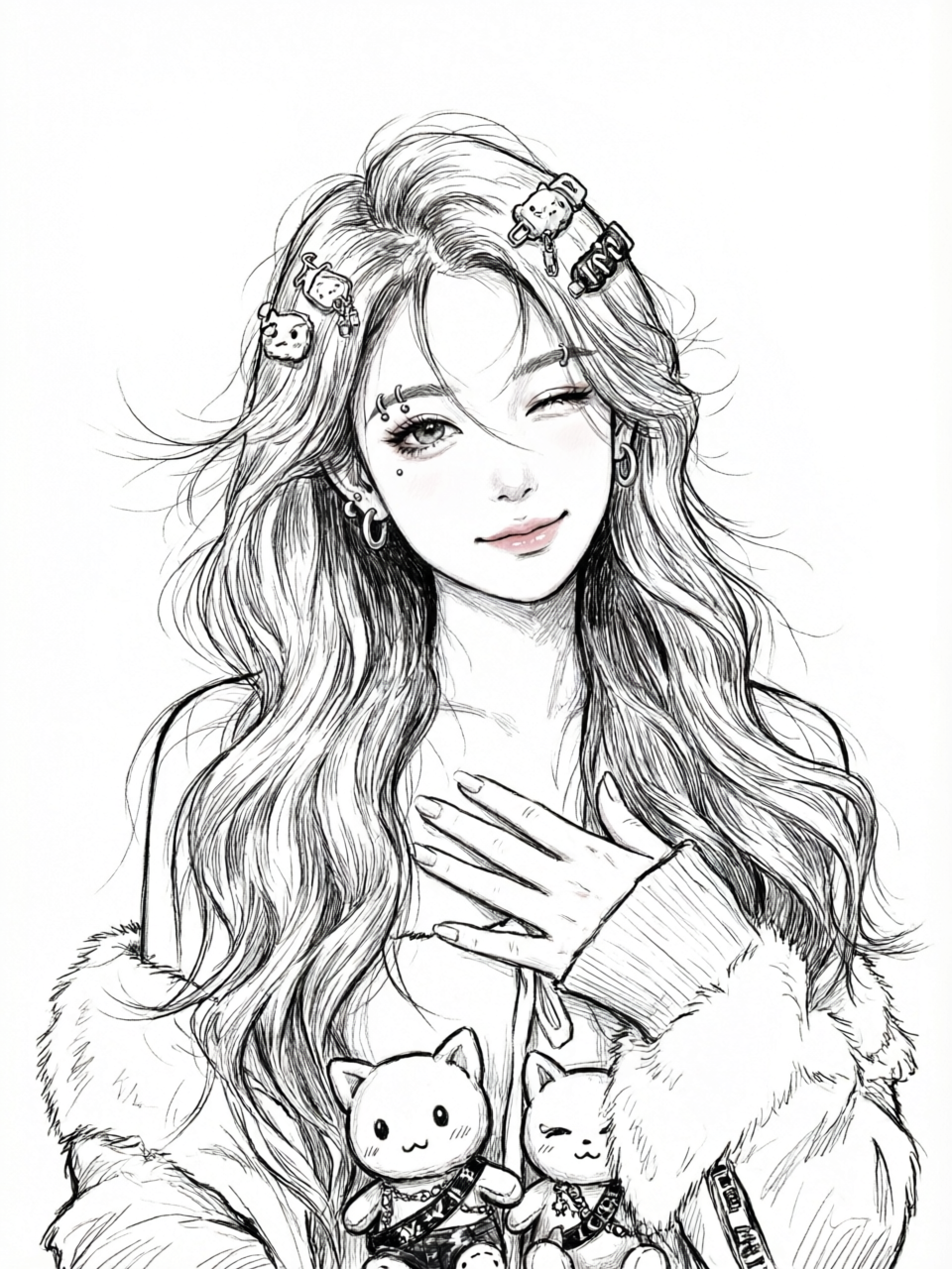 少女头像🔥热门硬朗手绘线条画风 - 作品图1