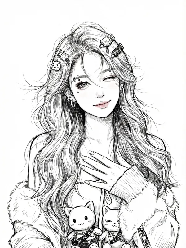 少女头像🔥热门硬朗手绘线条画风 - C作品
