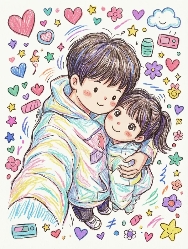 超🔥情侣儿童涂鸦漫画风 - 主图（AI艺术作品）