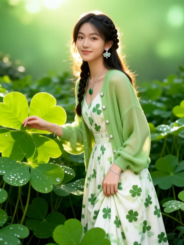 清新浪漫的四叶草少女写真 | 导入美女相片即可生成 - 主图(AI艺术作品)