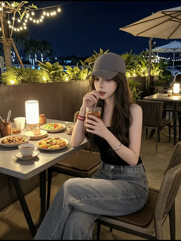 随性温馨的户外夜晚用餐氛围感｜替换自己的照片即可可生成同款 - 主图（AI艺术作品）