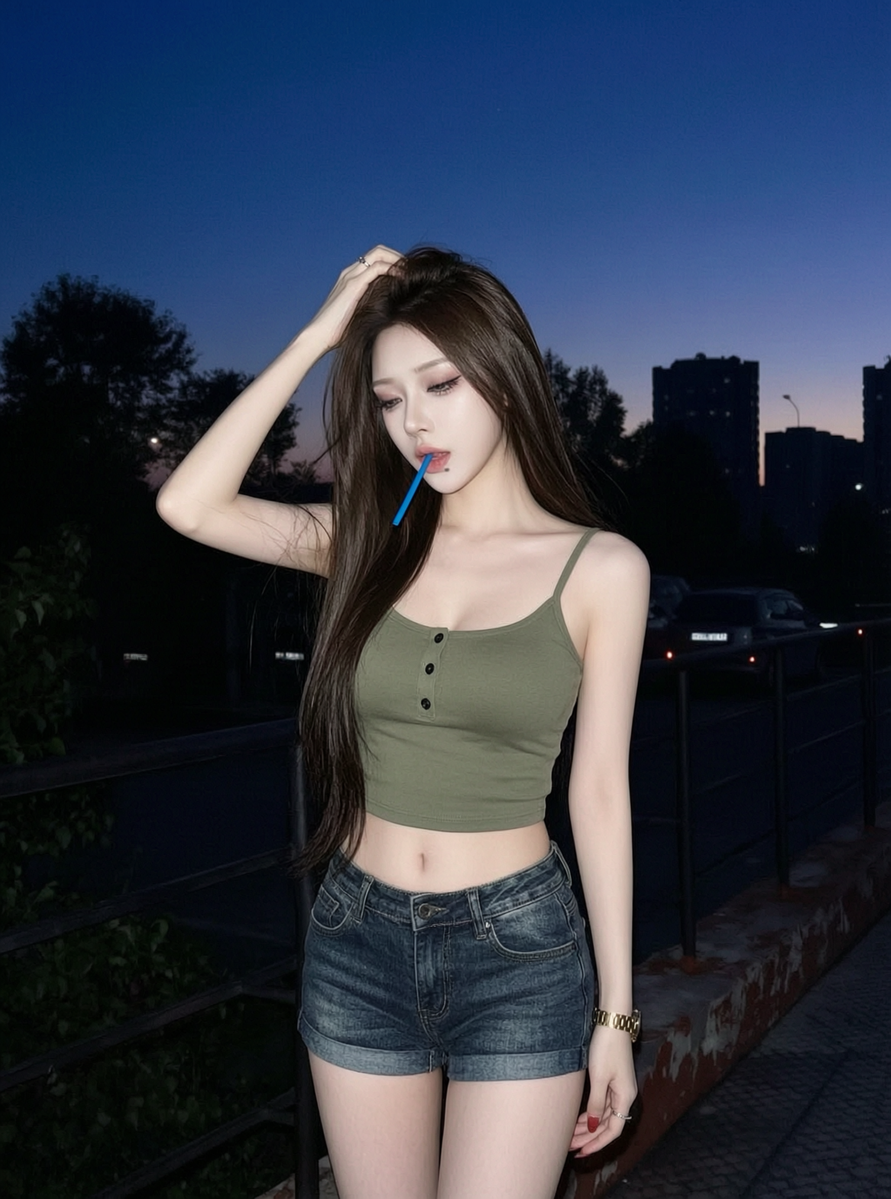 慵懒随性的夜景人像大片｜替换自己的照片即可生成同款 - 作品图1
