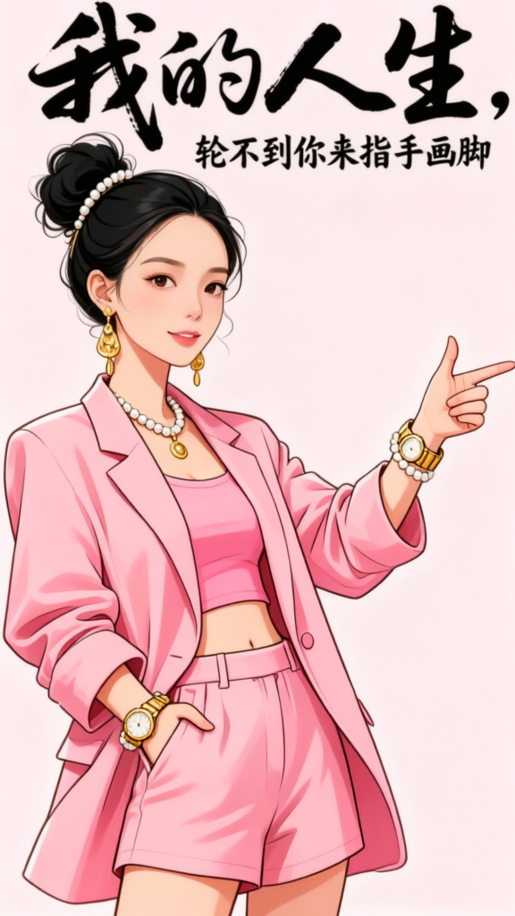 时尚洒脱的粉色系卡通女孩｜一键做同款 - 作品图1